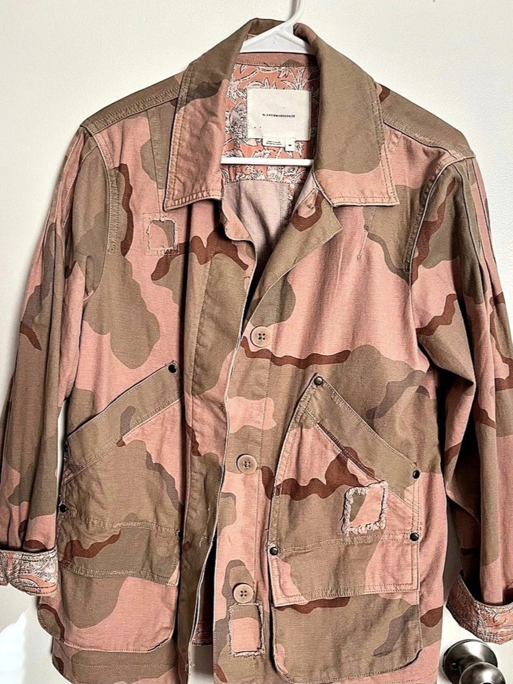 Anthropologie Lida Utility Jacket Camo Pink & Brown Small